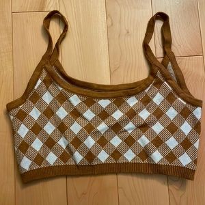 Shein brown and white checkered crop top